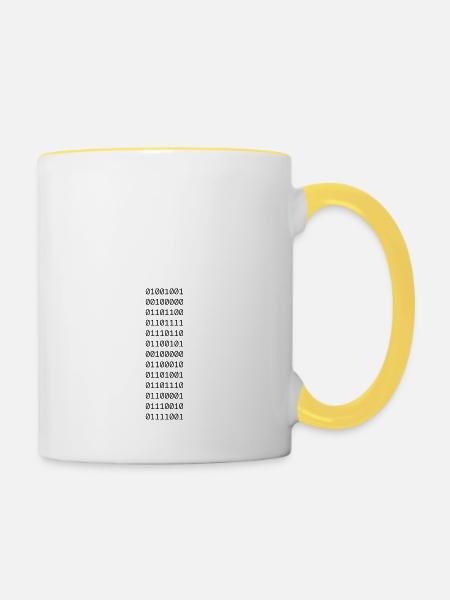 »I LOVE BINARY« in Binärdarstellung. - Tasse zweifarbig - Weiß/Gelb