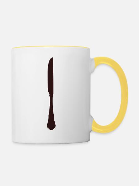Messer Besteck - Tasse zweifarbig - Weiß/Gelb