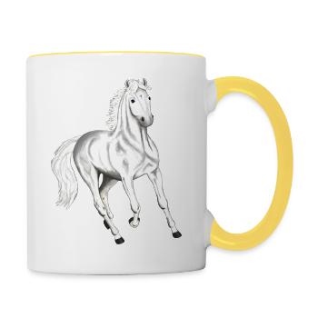 Langarmshirt mit Pferdemotiv Geronimo - Tasse zweifarbig - Weiß/Gelb - Rechts