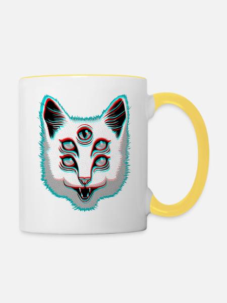 Glitch Cat - Tasse zweifarbig - Weiß/Gelb