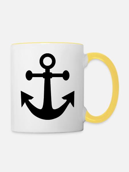 Anker Schiff Seefahrt - Tasse zweifarbig - Weiß/Gelb
