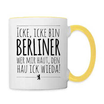 Icke icke bin Berliner - Tasse zweifarbig - Weiß/Gelb - Rechts