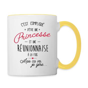 princesse et Réunionnaise - Mug contrasté - blanc/jaune - Droite