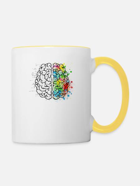 Kreative oder logich im Gehirn - Tasse zweifarbig - Weiß/Gelb