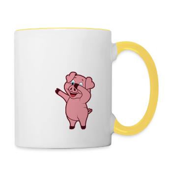 60 Jahre - Happy Birthday - Schweinchen - Tasse zweifarbig - Weiß/Gelb - Rechts