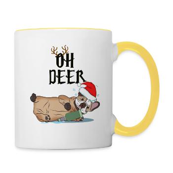 Französische Bulldogge Weihnachten Party Geschenk - Tasse zweifarbig - Weiß/Gelb - Rechts