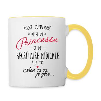 princesse et secrétaire médicale - Mug contrasté - blanc/jaune - Droite