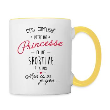 Princesse et sportive - Mug contrasté - blanc/jaune - Droite