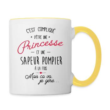Princesse et sapeur pompier - Mug contrasté - blanc/jaune - Droite
