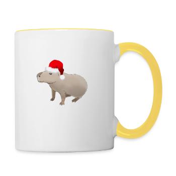 Capybara avec Santa Hat Joyeux Noël vacances - Mug contrasté - blanc/jaune - Droite