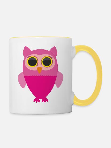 Rosa Eule - Tasse zweifarbig - Weiß/Gelb