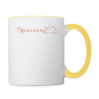 Motorcycle Love Heartbeat Gift ECG Puls Biker - Contrasting Mug - white/yellow - Right