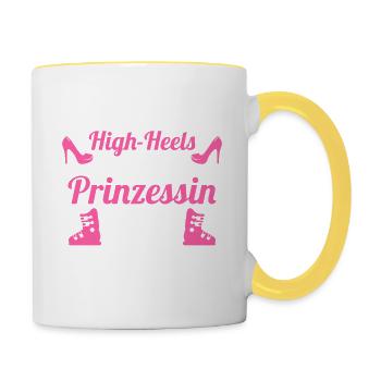 Eine echte Prinzessin trägt Skistiefel - Tasse zweifarbig - Weiß/Gelb - Rechts