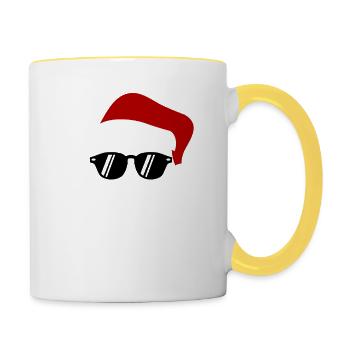 Hipster Sonnenbrillen Lustige Weihnachtsmann mit Geschenk für - Tasse zweifarbig - Weiß/Gelb - Rechts