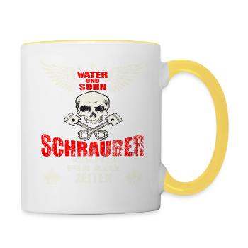Vater und Sohn Schrauber Kumpels, Für Papa & Sohn - Tasse zweifarbig - Weiß/Gelb - Rechts