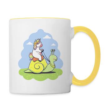 Licorne drôle escargot cadeau d'anniversaire enfant - Mug contrasté - blanc/jaune - Droite