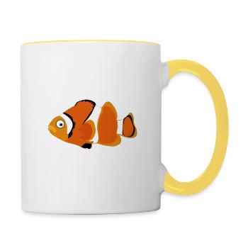 Niedlich Lustig Süß Fisch Comic Zeichnung T-Shirt - Tasse zweifarbig - Weiß/Gelb - Rechts