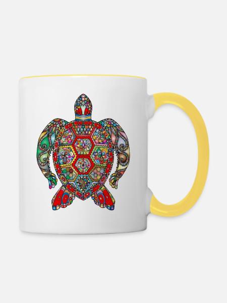sea turtle colourful - Tasse zweifarbig - Weiß/Gelb