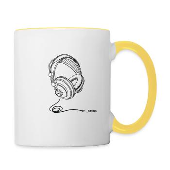 Kopfhörer rein, Musik an, Welt stop. Einfach Musik - Tasse zweifarbig - Weiß/Gelb - Rechts