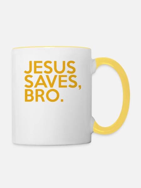 Jesus Saves Bro - Tasse zweifarbig - Weiß/Gelb