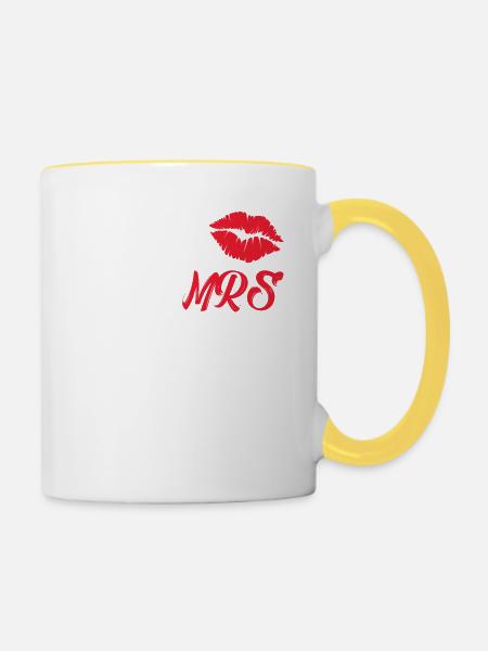 Mr & Mrs Valentinstag Geschenk Liebe Paare - Tasse zweifarbig - Weiß/Gelb
