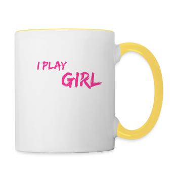 I Know I Play Like A Girl - Fußball Geschenk Gift - Tasse zweifarbig - Weiß/Gelb - Rechts
