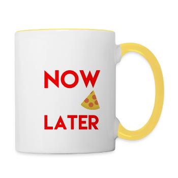 Lustiges Pizza Shirt Geschenk für Läufer+Sportler - Tasse zweifarbig - Weiß/Gelb - Rechts