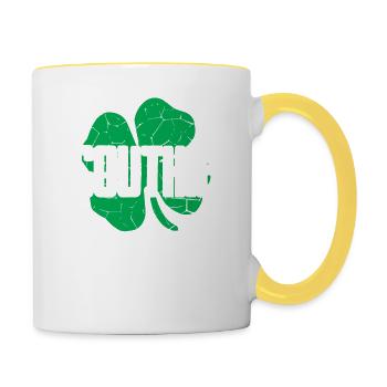 Southie en détresse Green Shamrock St Patricks Day - Mug contrasté - blanc/jaune - Droite