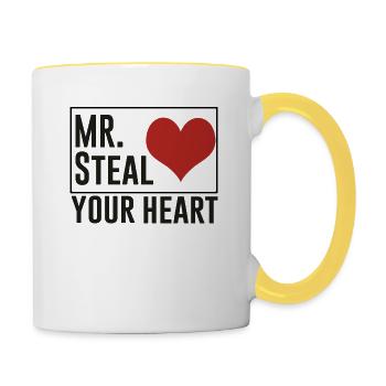 Valentin cadeau enfant pirate coeur drôle - Mug contrasté - blanc/jaune - Droite