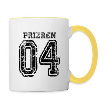 Prizren 04 als Geschenk für Kosovo Albaner - Tasse zweifarbig - Weiß/Gelb - Rechts