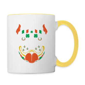 St Patrick's Day Sugar Skull Pitbull Ireland Flag - Contrasting Mug - white/yellow - Right