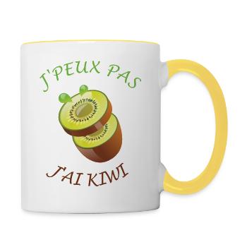 J'peux pas j'ai Kiwi - Mug contrasté - blanc/jaune - Droite