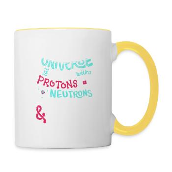 Univers drôle est faite avec des protons et Morons - Mug contrasté - blanc/jaune - Droite