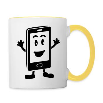 phone_smiley_f1 - Mug contrasté - blanc/jaune - Droite