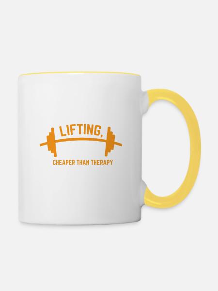 LIFTING CHEAPER THAN THERAPY GESCHENK - Tasse zweifarbig - Weiß/Gelb