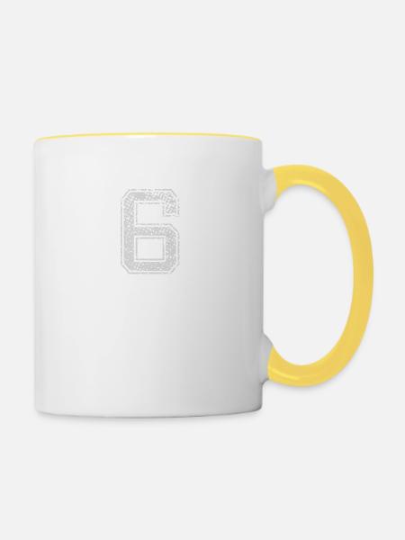Nummer 6 Zahl Sechs Geschenk - Tasse zweifarbig - Weiß/Gelb