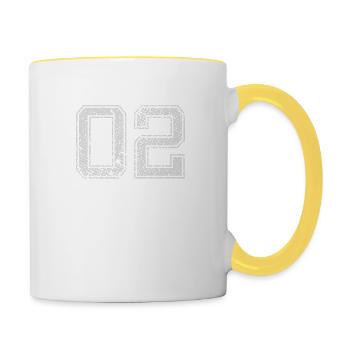 Nummer 02 Zahl Null Zwei Geschenk - Tasse zweifarbig - Weiß/Gelb - Rechts
