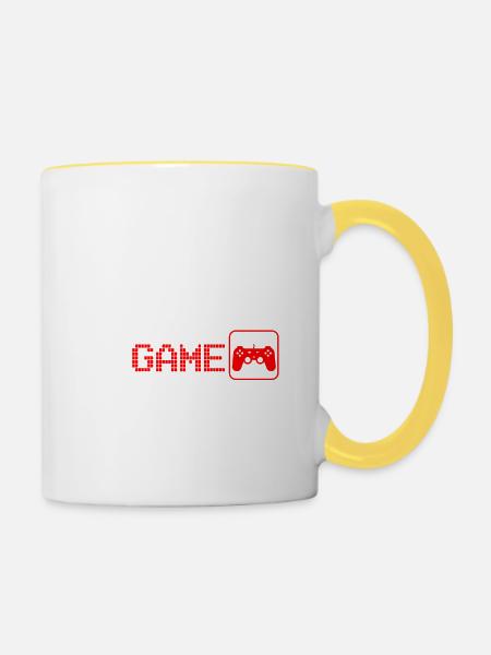 Eat Sleep Game Repeat - Gamer Videospiel Geschenk - Tasse zweifarbig - Weiß/Gelb