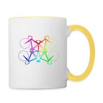 Regenbogen Fahrräder - Rennrad Fixie Geschenk - Tasse zweifarbig - Weiß/Gelb - Rechts