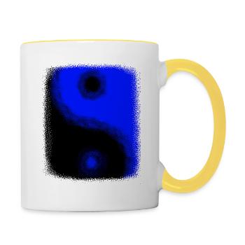 Yin Yang Noir Bleu Lumière et Sombre Balance Pun - Mug contrasté - blanc/jaune - Droite