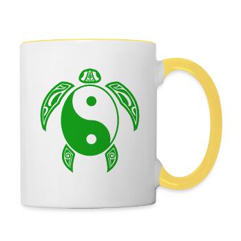 Yin Yang Schildkröte Lustiges chinesisches Tai Chi-Symbol cool - Tasse zweifarbig - Weiß/Gelb - Rechts
