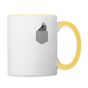 Faux poche perroquet gris africain drôle oiseau nouveauté - Mug contrasté - blanc/jaune - Droite
