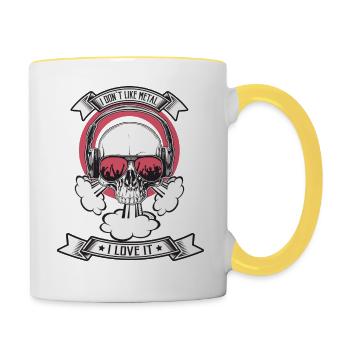 Totenkopf mit Kopfhörern kultiges RocknRoll Design - Tasse zweifarbig - Weiß/Gelb - Rechts