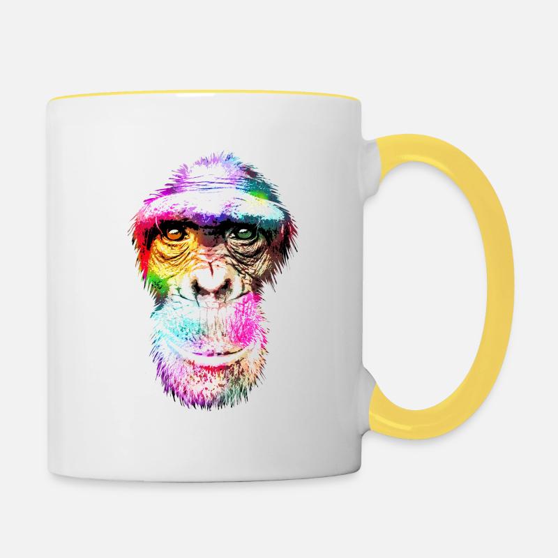 Visage de singe réaliste rétro coloré drôle graphique - Mug contrasté - blanc/jaune
