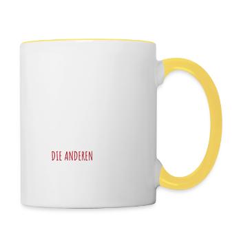 ich heirate die anderen sind zum feiern hier JGA - Tasse zweifarbig - Weiß/Gelb - Rechts