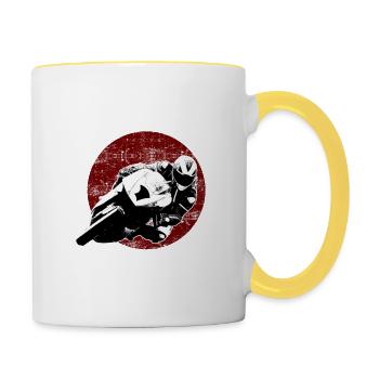 Auf die Knie - Tasse zweifarbig - Weiß/Gelb - Rechts