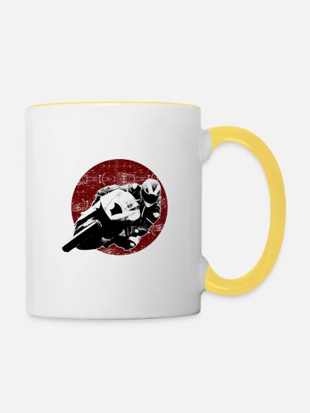 Auf die Knie - Tasse zweifarbig - Weiß/Gelb