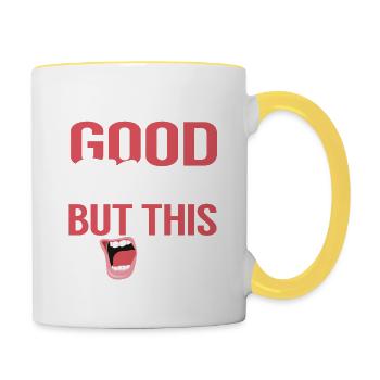 Bon coeur drôle mais cette bouche - Mug contrasté - blanc/jaune - Droite