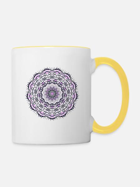 Mandala - Tasse zweifarbig - Weiß/Gelb