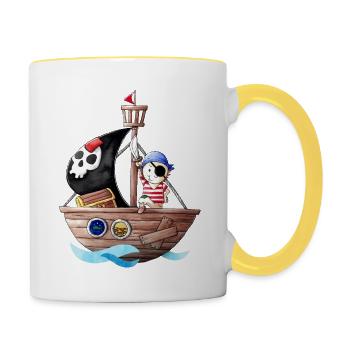 Petit pirate avec son bateau - Mug contrasté - blanc/jaune - Droite